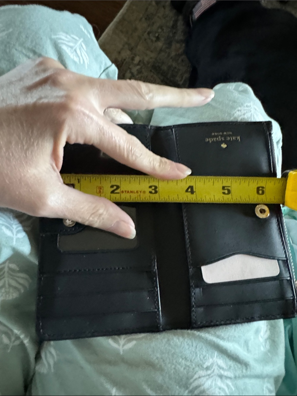 kate spade Black Leather Card Case with Gold Logo - Picture 7 of 7